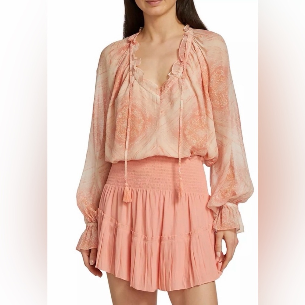 Ramy Brook Loraine Geometric Blouse – Romantic Peach Top